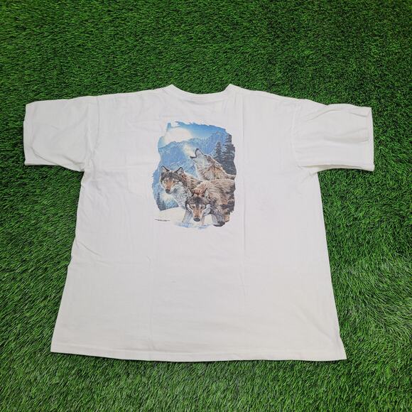 Vintage 1998 Wilderness Wolf Shirt XL 24x26 White Wildlife Pocket-Tee - Picture 1 of 16